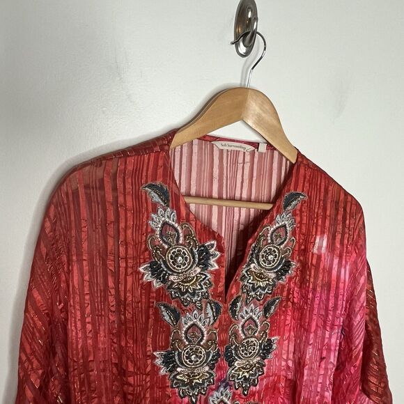 Soft Surroundings Jeweled Embroidered Caftan Dress Womens S/M Metallic - Picture 2 of 8